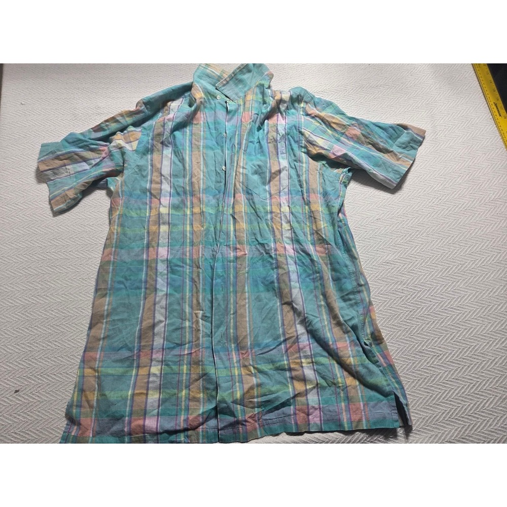 Polo Ralph Lauren Mens M Green Madras Plaid Short Sleeve Button Down Shirt